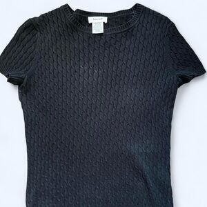 Kate Hill Black Textured Short Sleeve Top